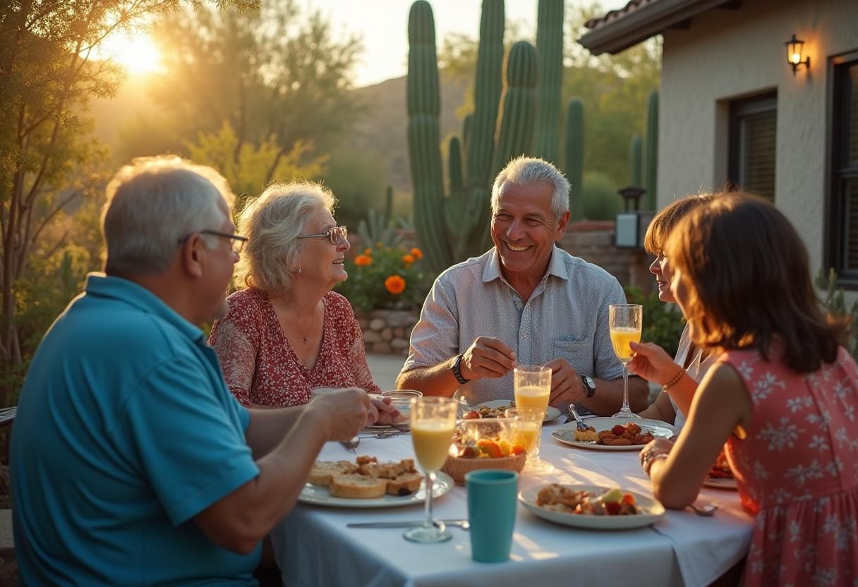 Family eating dinner outside