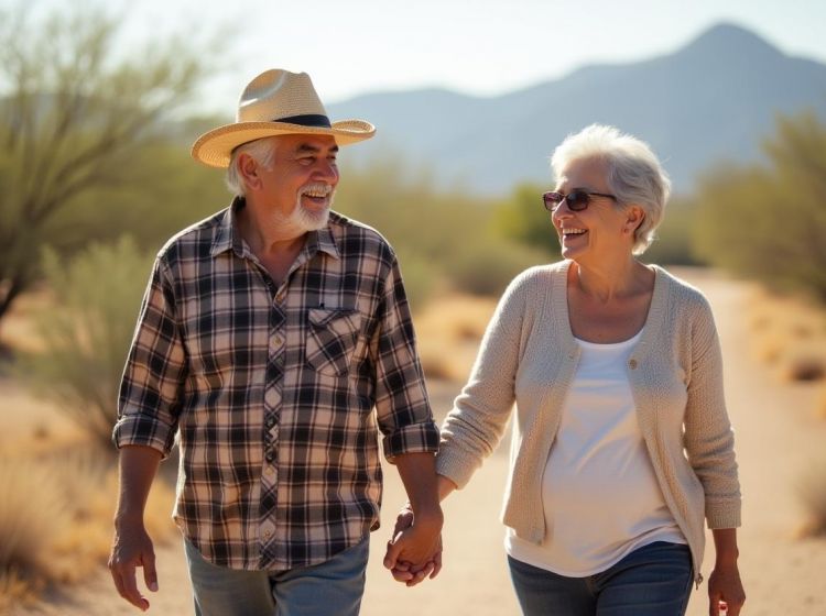 Couple walking in desert