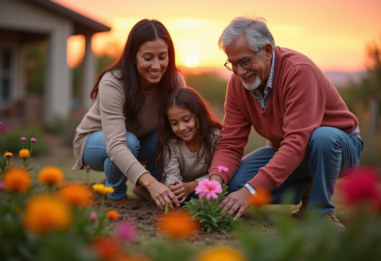 Family in garden